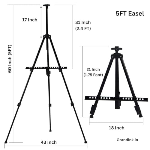 Grandink Portable Lightweight Tripod Easel for Professional Artists, Metal Display Easel Stand with Adjustable Height for Painting, Display and Advertisement Purposes - 5FT(Holds Canvas up to 32 Inch) (Image - 2)