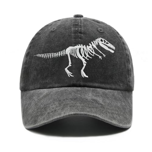 Waldeal Dinosaur Baseball Cap for Men Women Adjustable Embroidered Dino Skeleton Design Cotton Hat for Adults Teens Black