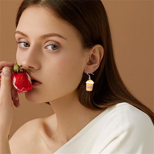 Coadipress Popcorn Shaped Earrings for Women Cute Resin Cheese Drop Earrings Funny Emulational Snacks Food Dangle Earrings Birthday Party Gift2