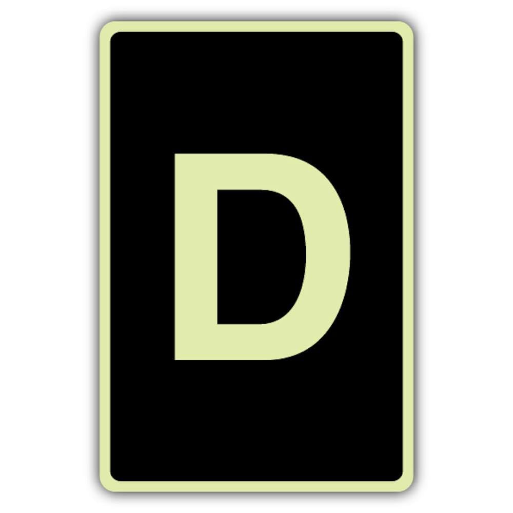 V Safety Photoluminescent D Label - Black Safety Sign - 150 x 225 mm - 1.2mm Rigid Plastic - Triple Glow
