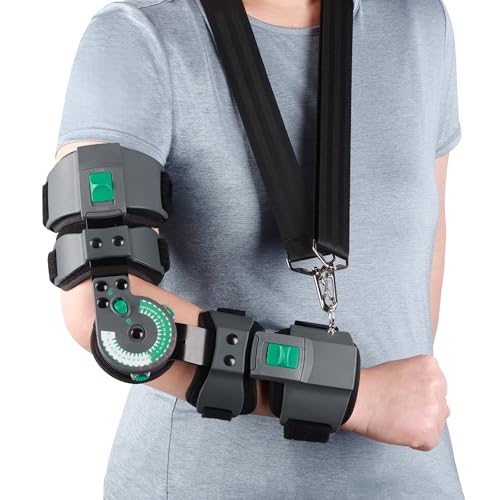 NIdreamCE Adjustable Hinged Elbow Brace ROM Arm Braces Post OP Stabilizer Support After Surgery, Injury Recovery Ligament and Tendon Repairs and Dislocation splint with Sling Pain Relief (Right)