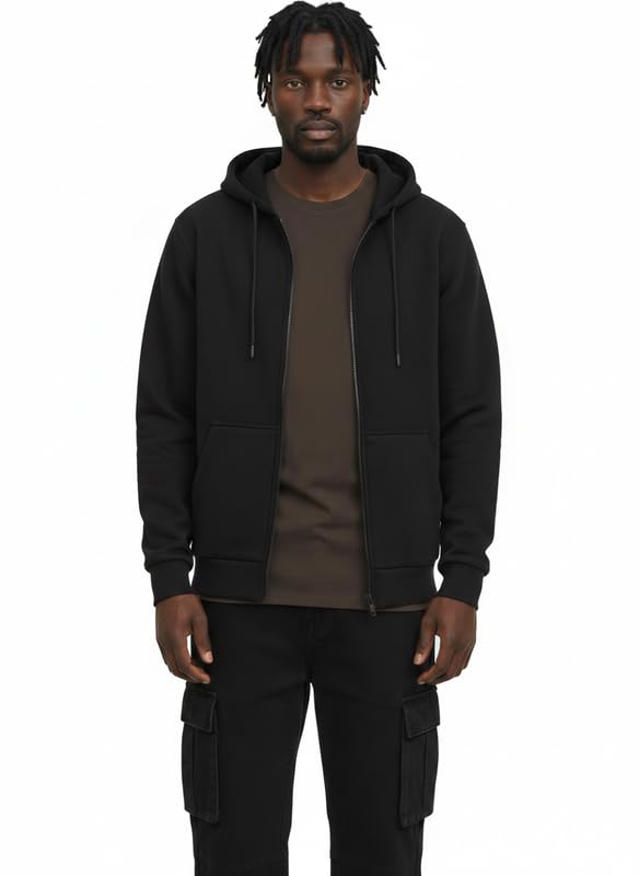 Koverify Casual Solid Full Sleeves Hooded Neck Zip Hoodie for Mens/Boys