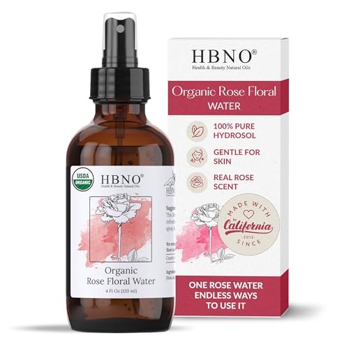 HBNO California Bottled Organic Rose Water for Face 4 fl oz...