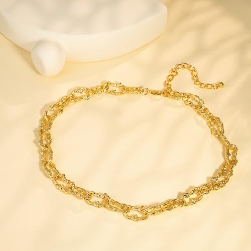 Chunky Necklaces for Women with 18k Gold Plated Textured Statement Necklace Gold Chain Necklace for Her2