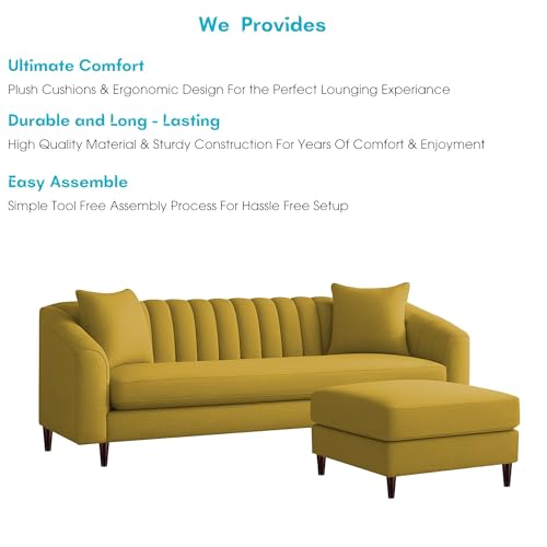 Image of Casaliving Doraldo 4 Seater L Shape Convertible Sofa Set for Living Room, 3 Seater & Ottoman Modular Sectional Couch for Small Space (Yellow Colour) Fabric