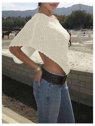 SHENHE Women's Knit Sheer Poncho Crochet Hollow Out Shrug Lightweight Sweater Pullover2
