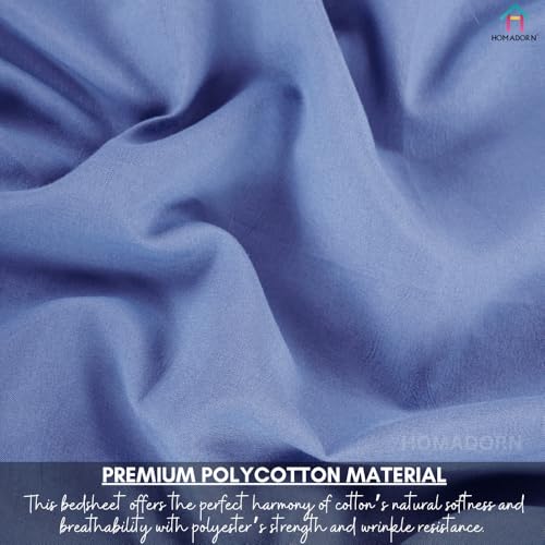 Image of HOMADORN Premium Polycotton Flat Bedsheet for Double Bed with 2 Pillow Covers - Soft, Durable & Wrinkle-Resistant (Lavender Blue)