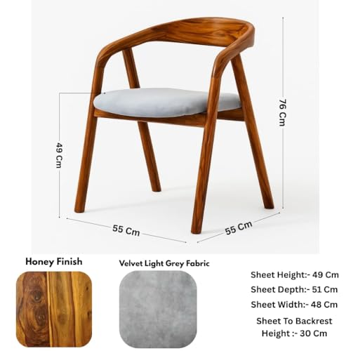 Image of Sheesham Wood Dining Chair with Upholstered Seat - Modern Scandinavian Style Solid Wood Chair for Dining Room, Living Room or Office - Honey Finish