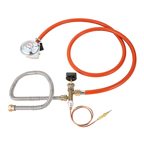 Surieen Kit per braciere per barbecue con tubo per gas propano, butano, GPL, con regolatore, 27 mm, 37 Mbar, valvola di controllo del gas con tubo termocoppia, ricambio per filettatura gas propano