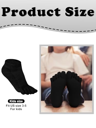 Bencailor 6 Pairs Kids Toe Socks Cotton Compression Ankle Low Cut Five Toe Sock for Kids Boys 7-12 Years3