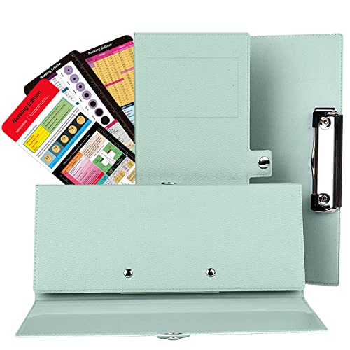 Faltbares Klemmbrett für Krankenschwestern, 3 Schichten, Leder, faltbar, dreifach gefaltet, Geschenk für Ärzte, Taschengröße mit medizinischer Ausgabe, Spickzettel, mintgrün, 1 Stück Cover