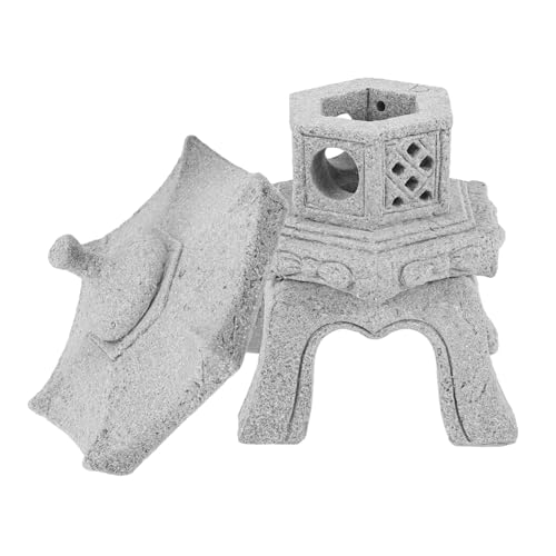MAGICLULU Figura Linterna Pagoda Miniatura Hexagonal Pequeña, Arenisca, Tapa Desmontable, Decoración Jardín Zen Exterior, Acuario y Bonsái, Estatua para Paisajismo Asiático, Pieza Única