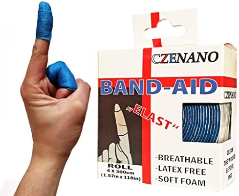 Czenano Fingertip Bandages & Knuckle Bandages & Toe Bandages & Bandaids for Thumbs - Latex Free Bandaid - Finger Bandages for Cracked Fingers - Elastic (1.57 Inch Width x 118 Inch Length) Blue