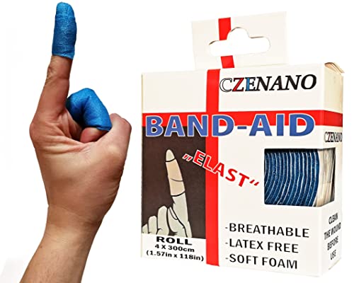 Czenano Fingertip Bandages & Knuckle Bandages & Toe Bandages & Bandaids For Thumbs - Latex Free Bandaid - Finger Bandages For Cracked Fingers - Elastic (1.57 Inch Width X 118 Inch Length) Blue #TOP22