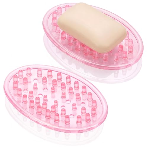 Yoande 2 Pcs Soap Dish with Holes for Kitchen Bathroom, Pink