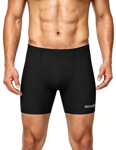 RIKUAOU Swim Jammers for Men Athletic Competitive Team Racing Trunks Quick Dry Compression Fit with Workout Swimsuit UPF 50+ Black