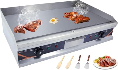 DULNICE Plancha Electrica Profesional de Acero Inoxidable 73 x 40 cm Plancha Cocina Electrica 4400W, Temperatura Ajustable 50-300 °C con Bandeja Recoge Grasa, Antisalpicaduras, Fácil de Limpiar