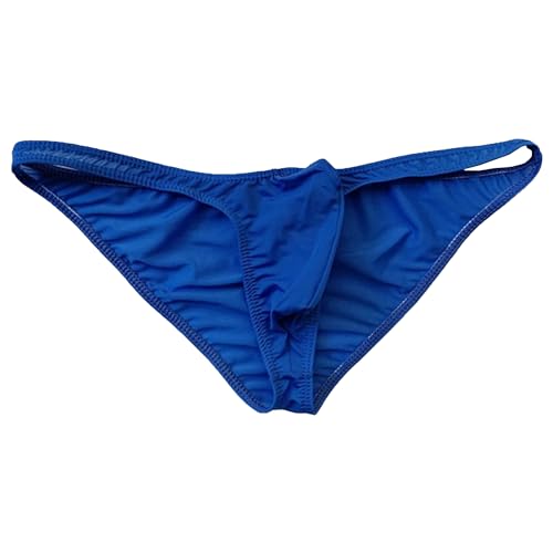 JEKE-DG Men's Low Waist Ice Silk Underwear Solid Color Triangle Panties Breathable Thin Bikini Briefs Underwear (Large,Blue -1Pc)