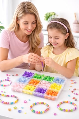 Image of Ambitieux DIY Bracelet Making Kit for Girls - 12 Types Colorful Beads with Charms, Elastic Thread, Earrings, Clasps & Rings - Jewellery Craft Kit for Kids, Birthday Return Gift, Rakhi Special Set for 2 3 4 5 6 7 8 9 10 years (Monalisa Beads)