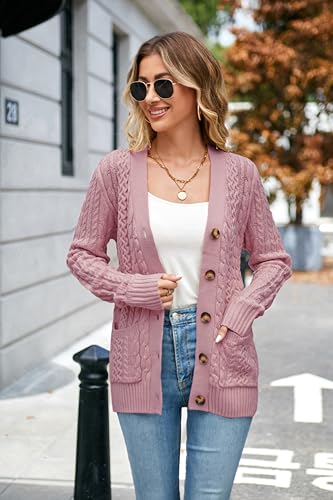 Image of Womens Cardigan Sweaters Cable Knit Sweater 2026 Fall Winter Chunky Open Front Button Down Coats with Pockets
