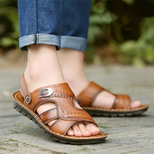 Genuine Leather Men's Sandals Shoes Outdoor Casual Sandals Cowhide Beach Shoes Purpose Men's Sandals Slippers(43)2