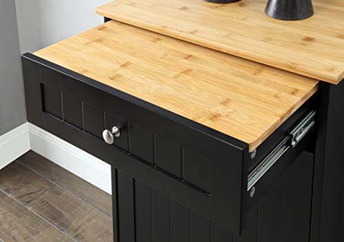 Northwood Calliger Tilt Out Free Standing Kitchen Trash or Recycling Cabinet with Drawer, Removable Bamboo Cutting Board (Black)