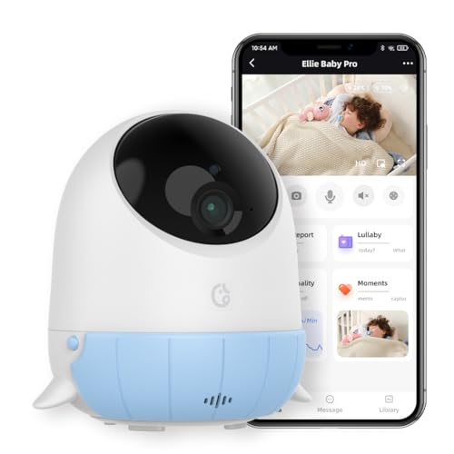 Image of Ellie Baby Monitor with Camera and Audio, Face Covered Alert, AI Cry Soothing Lullaby, 2K HD Camera, Auto Photo Capture, Virtual Fence, Infrared Night Vision, Sleep Analysis, Temp& Humidity Detection