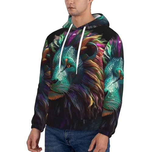 Men's Fleece Pullover Hoodie Long Sleeve Hooded Abstract 3D Art Lion Sweatshirt Casual Shirts With Pockets3
