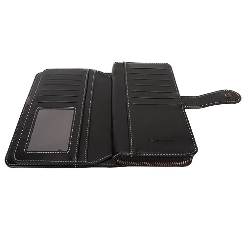 Blocking Leather Wallet, Large Capacity with Double Snap, Removable Wrist Strap, Secure and Stylish for Women (Black)3