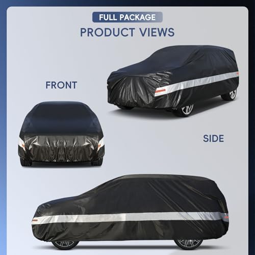 Image of 10 Layers Car Cover Waterproof All Weather for Large SUV,100% Waterproof Outdoor Car Covers Rain Snow UV Dust Protection. Custom Fit for Chevy Tahoe, Traverse, Mercedes GLS, QX80, Patrol,etc