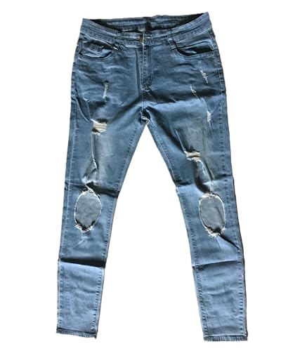 Men's Slim Fit Ripped Distressed Skinny Jeans Destroyed Holes Denim Pencil Pants Biker Pants4