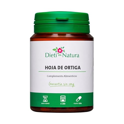 Dieti Natura 200 Cápsulas de Hoja de Ortiga - Hoja de Ortiga Rica en Minerales (Calcio, Potasio, Sílice) y Flavonoides para la Movilidad Articular - Remineralización Natural sin OGM