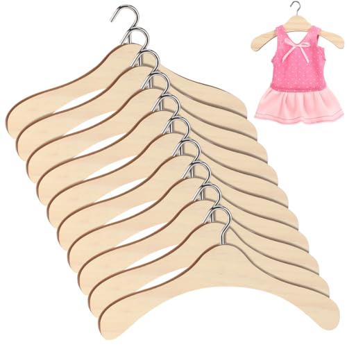Garneck Puppenkleiderbügel Aus Holz 10 Miniatur Kleiderbügel Für BJD Puppen - Ideal Für Puppenzubehör - 15 cm Große Puppenbügel Aus Hochwertigem Holz