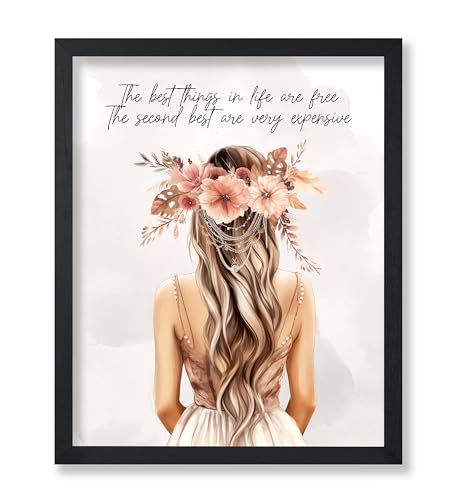 Image of Poster Master The Best Thing In Life Are Free Poster - Fashion Print - Trendy Art - Flower Art - Gift for Women & Fashionista - Funny Glamour Decor for Bedroom or Girl's Room - 16x20 UNFRAMED Wall Art