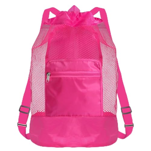 Mochila de praia de malha com cordão dobrável para brinquedos, bolsa organizadora com alças ajustáveis, bolsa de natação de grande capacidade, rosa, UNIFORM, Bolsa de praia