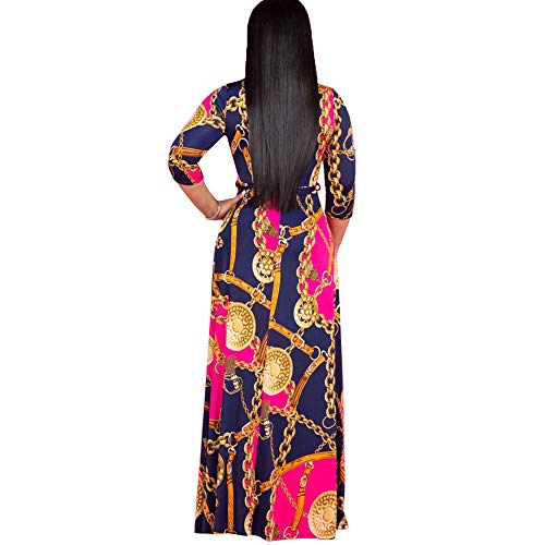 Image of BFFBABY Women's Wrap V Neck Plus Size Maxi Dresses 3 /4 Sleeves Chain Floral Printed Swing Dress with Belt