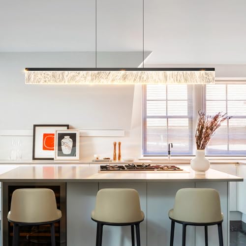 Waikmdv Modern Chandelier 47.2in Black LED Chandeliers Linear Pendant Light Fixtures for Dining Room Kitchen Island Adjustable Hanging Ceiling Acrylic 3000K