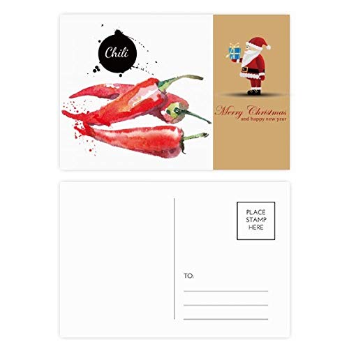 Cartes postales Chili Legume aquarelle saine Père Noël lot de 20 pour vœux hiver