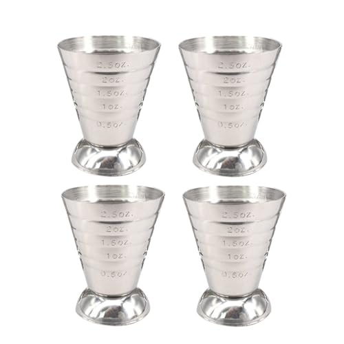 COLLBATH 4pcs Embossed Stainless Steel Measuring Cups Bartending Jigger Kitchen Scale Cups for Cocktails Ounces
