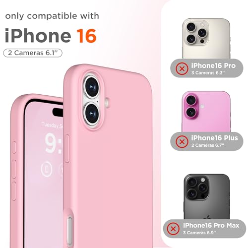 Image of Magnetic for iPhone 16 Case, Compatible with MagSafe, Liquid Silicone Phone Cover with Screen Protector & Camera Protector, Soft Anti-Scratch Microfiber Lining Inside 6.1 inch, Pink