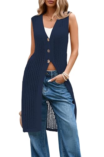 Cakulo Womens Sleeveless Crochet Cardigans Beach Cover Up 2025 Summer Fall Fashion Long Knit Sweater Vest Tops
