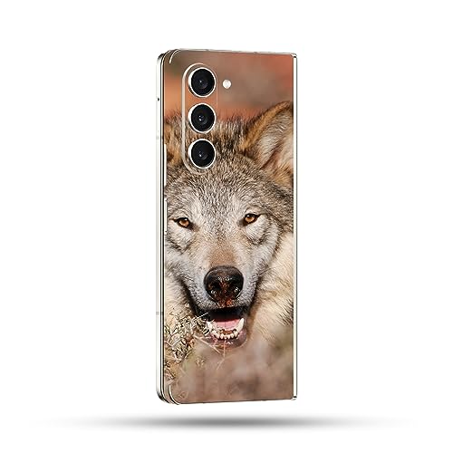 Image of MightySkins Skin Compatible with Samsung Galaxy Z Fold 5 Full Wrap - Happy Wolf | Protective, Durable, and Unique Vinyl Decal wrap Cover | Easy to Apply, Remove, and Change Styles | Made in The USA