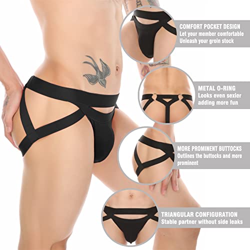 Jockland Jock Strap Men's Thong Underwear, Low Waist Rise Brief Underwear For Men Athletic Supporters Underpants Black #TOP3