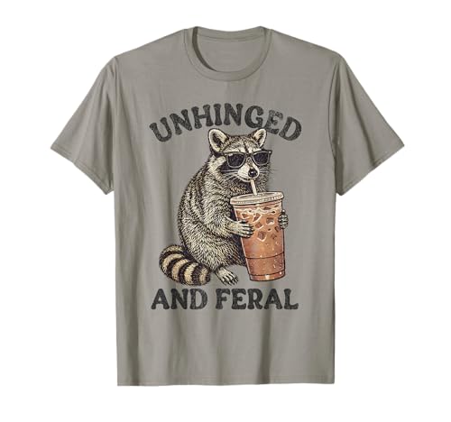 Unhinged and Feral Raccoon Drinking Iced Coffee T-Shirt