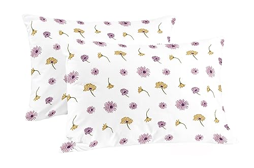 Image of 144TC 100% Cotton Single Bedsheet with Pillow Cover | White Floral Print | Soft, Durable & Fade Resistant