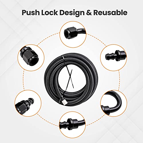 Maxpeedingrods 6An 20Ft Fuel Line Kit 3/8" Gas Oil Line Hose An6 Fitting Transmission Cooler Lines Cpe Nylon Stainless Steel Braided+ -6An Push Lock Fitting Hose End 10Pcs #TOP2
