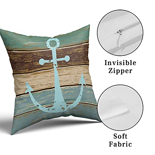 Giwawa Nautical Anchor Rustic Wood Throw Pillow Cover Set Of 2 Decorative Pillow Case For Sofa Couch Bed Office Car 18X18 Inch #TOP1