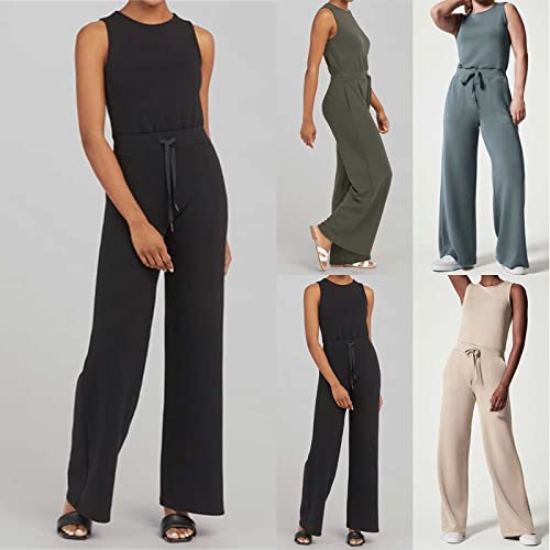 Women's 2 Piece Outfits Sleeveless Slim Fit Crop Tops Wide Leg Pants Set Outfits Sets Sweatsuits Jumpsuits For Women Sexy #TOP1