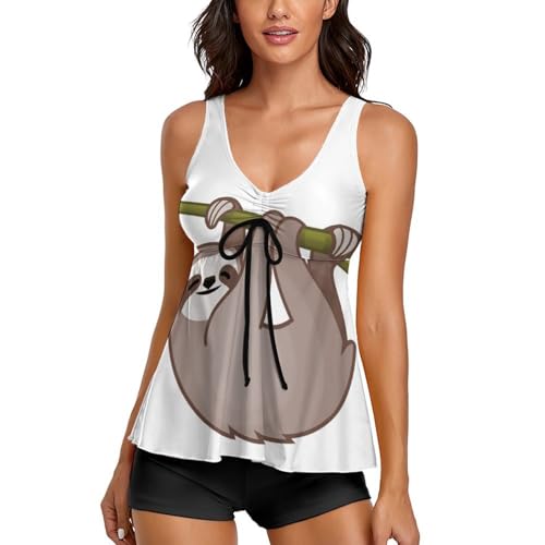 Tankini marron loup pour femme : maillot de bain avec short anti-irritation