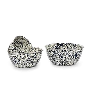 Crow Canyon Home Enamelware Mixing Bowl Set, 3 piece, Navy/Cream Splatter